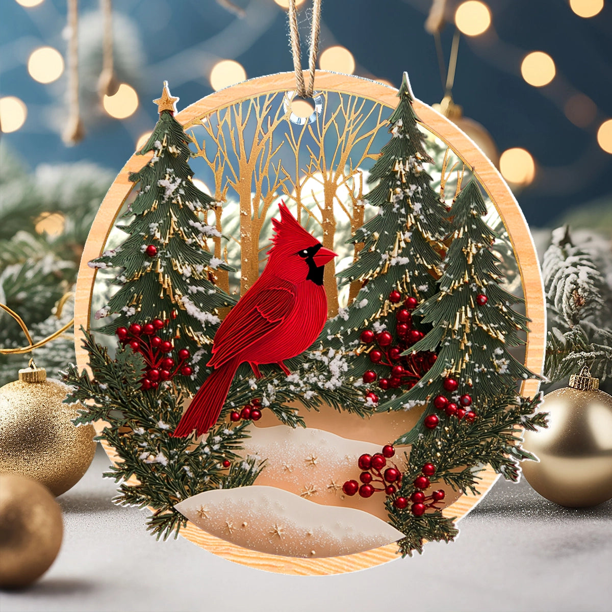 Shineful 2D Acrylic Ornament - Evergreen Cardinal