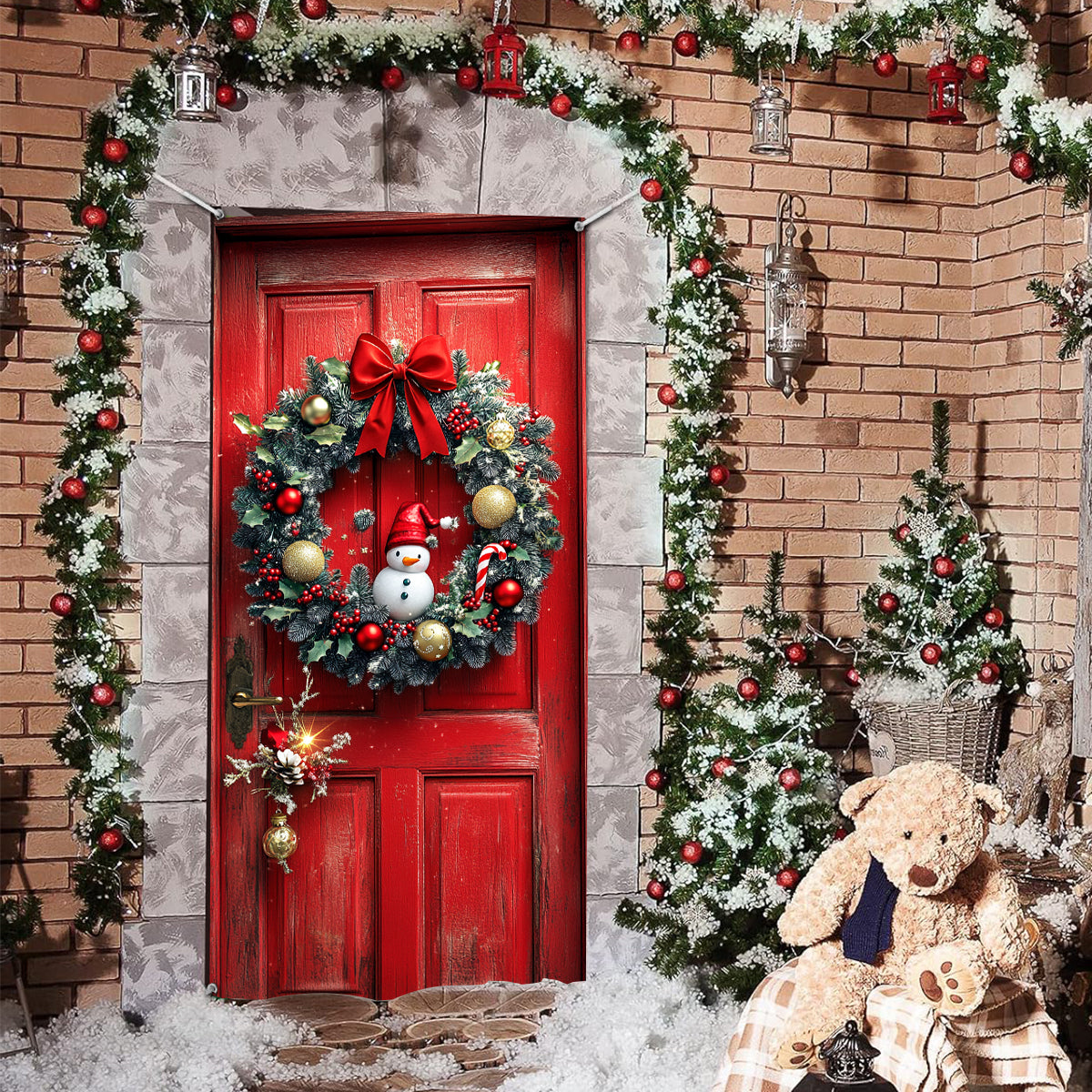 Shineful Door Cover Red Christmas Door