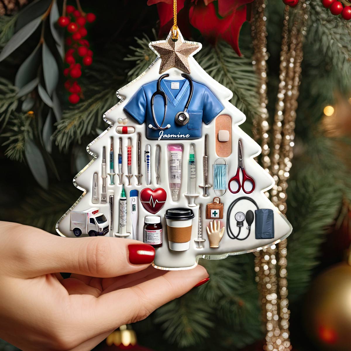 Shineful 2D Acrylic Ornament Personalized Nurse Christmas Tree