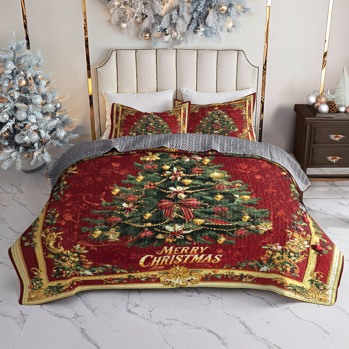 Shineful All Season Quilt 3-Piece Set Royal Christmas Tree