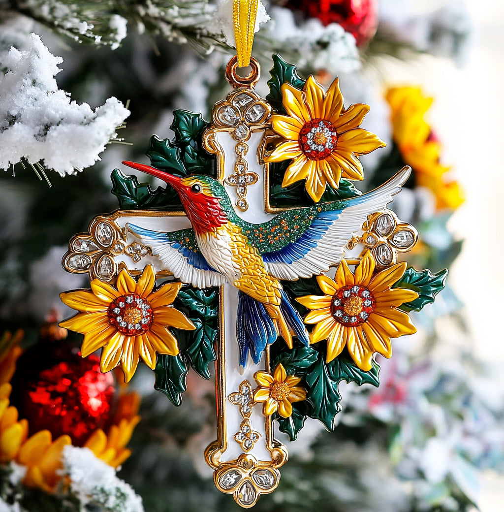 Shineful 2D Acrylic Ornament Sunflower Hummingbird Cross