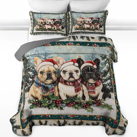 Shineful All Season Quilt 3-teiliges Set - Santa's Little Frenchies