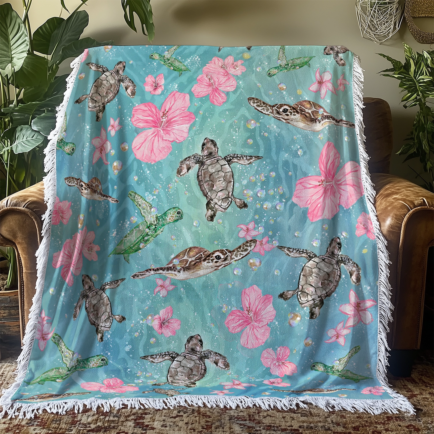 Shineful Woven Tapestry Throw Blanket - Sea Turtle Freedom