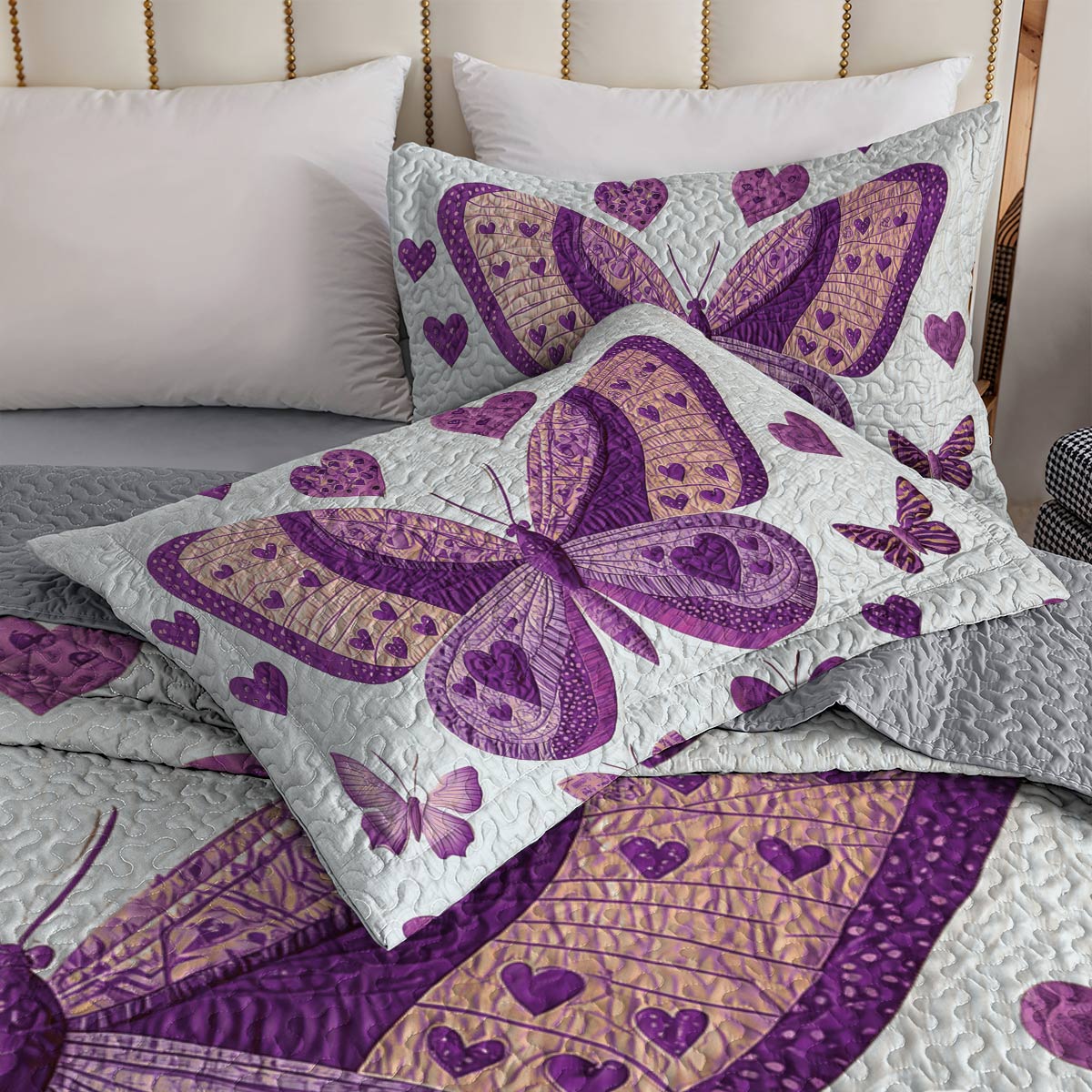 Shineful All Season Quilt 3-Piece Set - Purple Butterfly Bliss