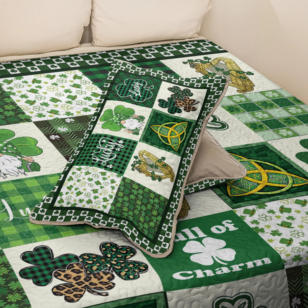 Shineful All Season Quilt 3-Piece Set Celtic Lucky Charm Clover