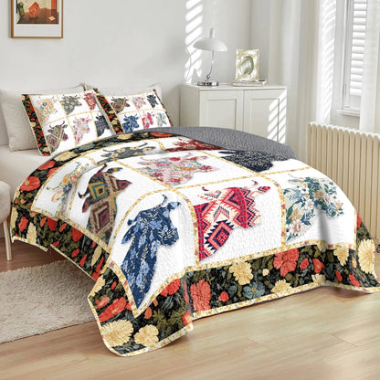 Shineful All Season Quilt 3-Piece Set Floral Highland Cow