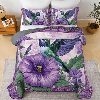 Shineful All Season Quilt 3-Piece Set Purple Hummingbird Harmony