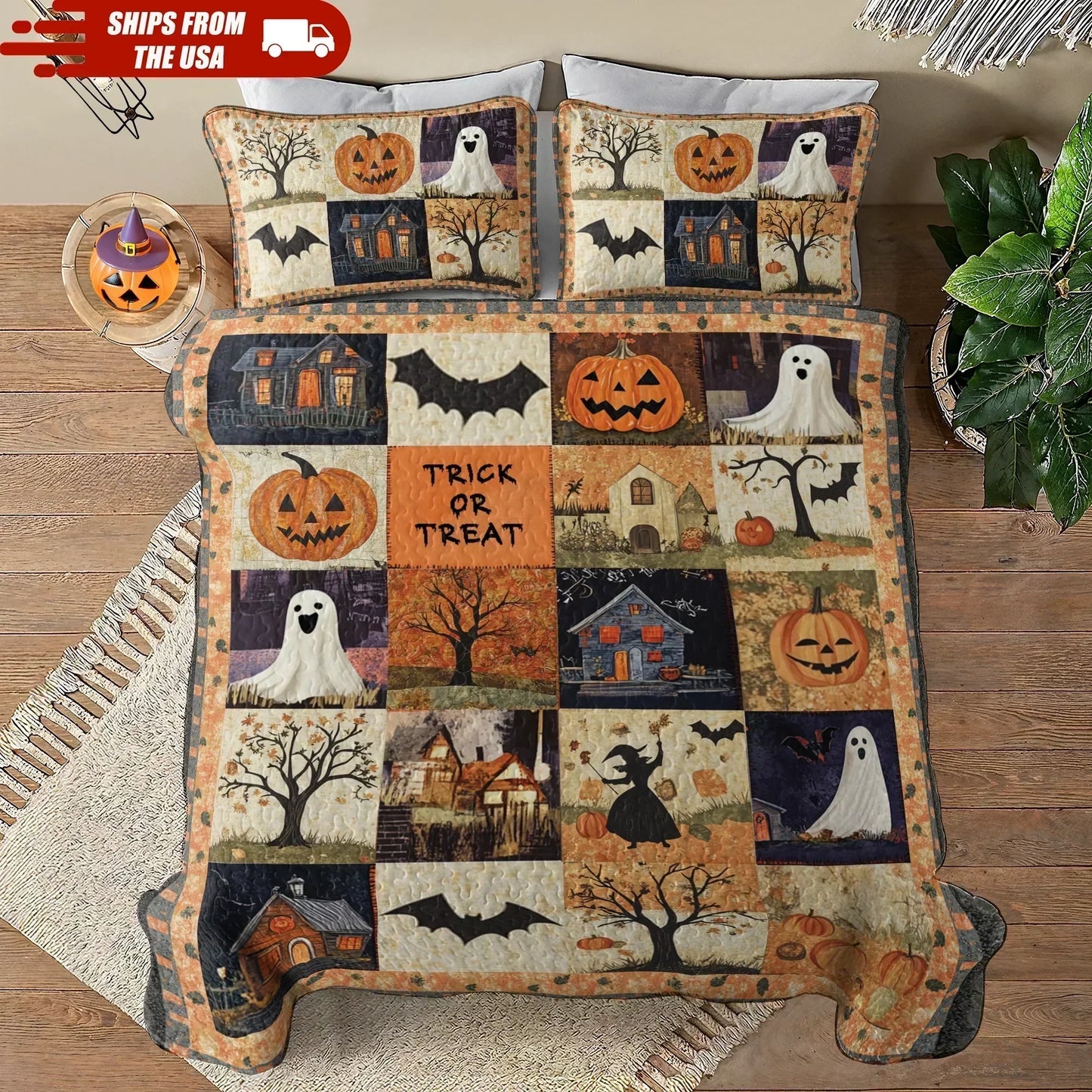 Shineful All Season Quilt 3-Piece Set - Spooky Trick Or Treat Halloween