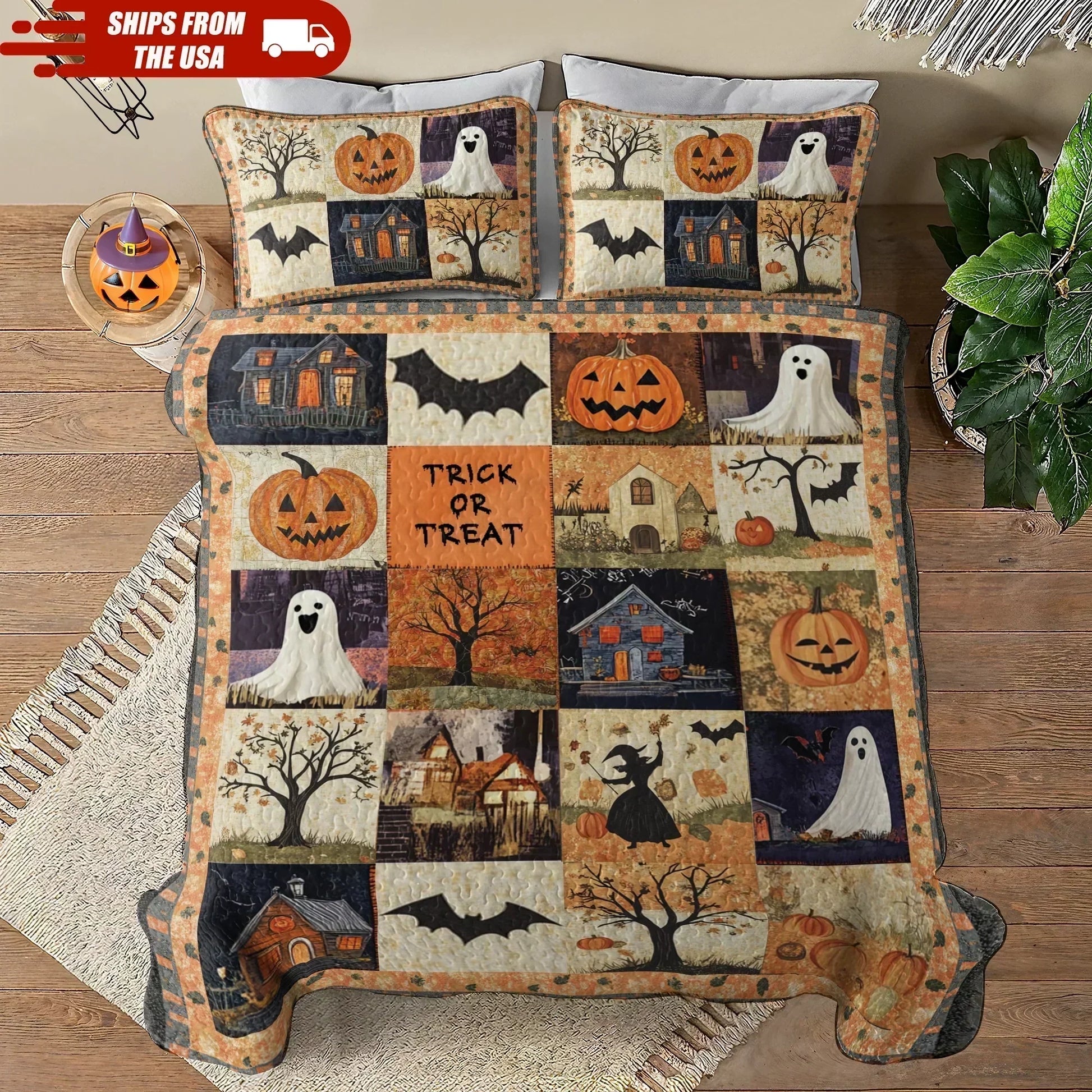 Quilt KIT Trick or Treat, Quick and Easy Panel Halloween Quilt. 2024 Includes Pattern, Fabric for Quilt Top, backing and wrap around binding.