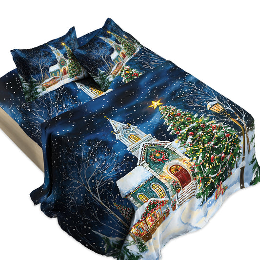 Shineful 4-Piece Bed Sheet Set - Christmas Church Serenity