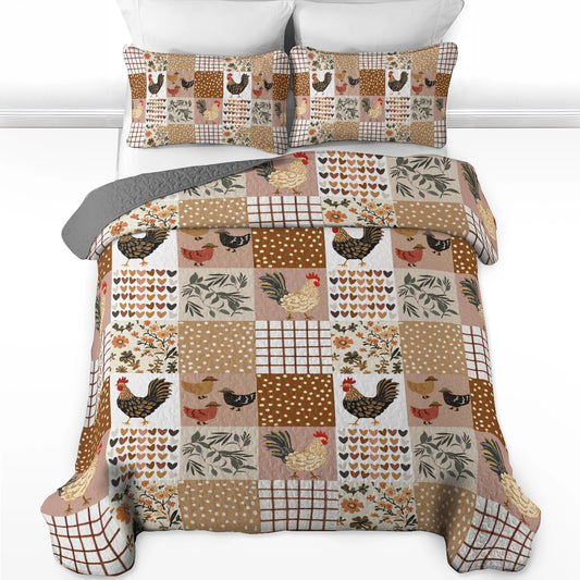 Ensemble de courtepointe toutes saisons Shineful 3 pièces Country Chicken Patchwork 