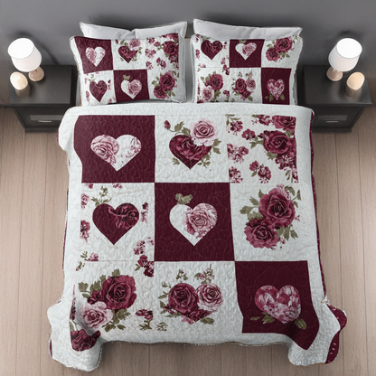 Shineful All Season Quilt 3-Piece Set - Hearts & Roses Elegance