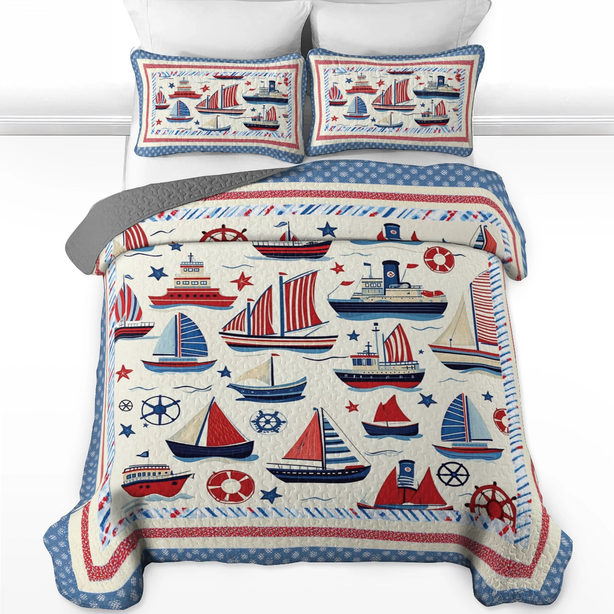 Ensemble de courtepointe toutes saisons Shineful 3 pièces - Sail Away Cozy