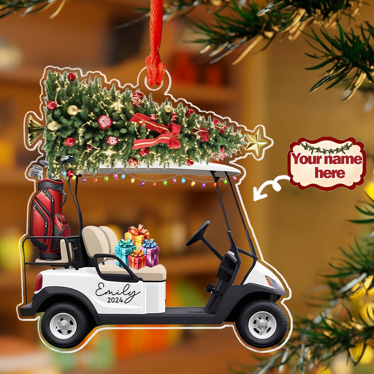 Shineful 2D Acrylic Ornament Personalized Golf Cart