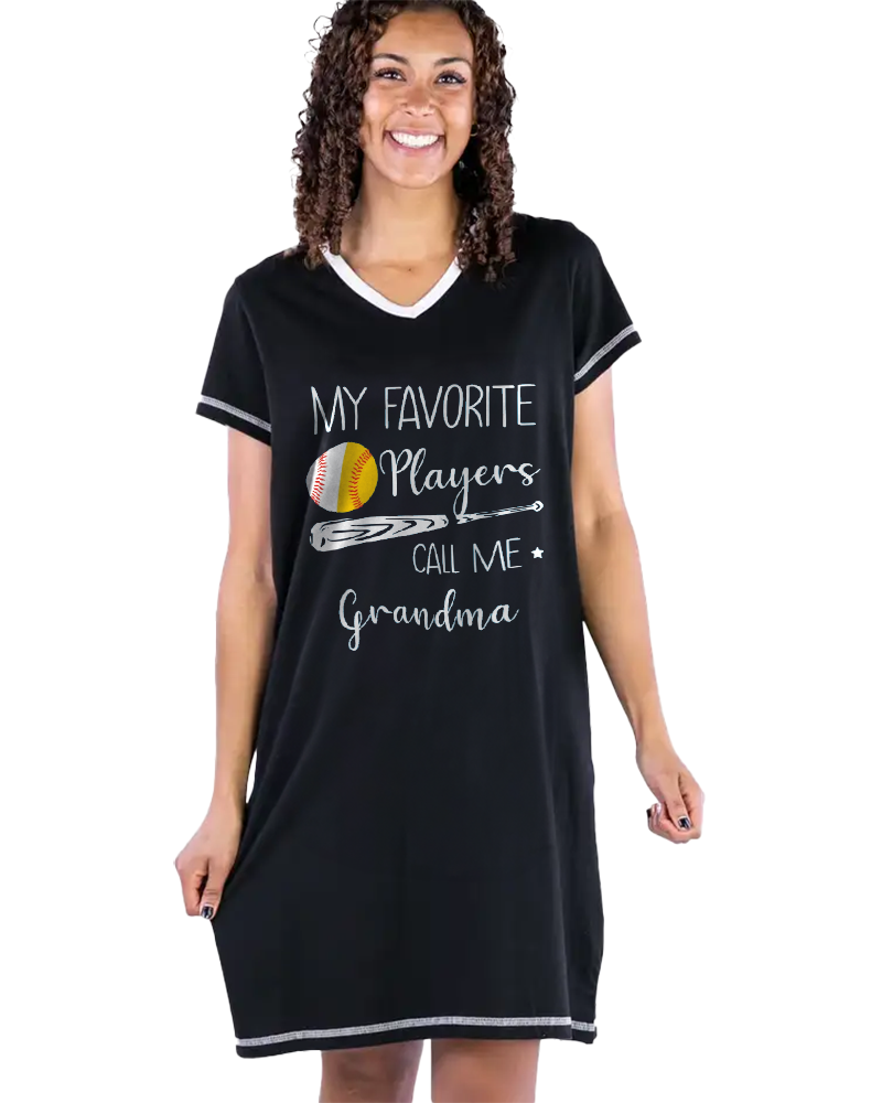 Grandma Pajabears® Personalized Women V-Neck Nightshirt My Favorite Player Calls Me Lv01 V-Neck