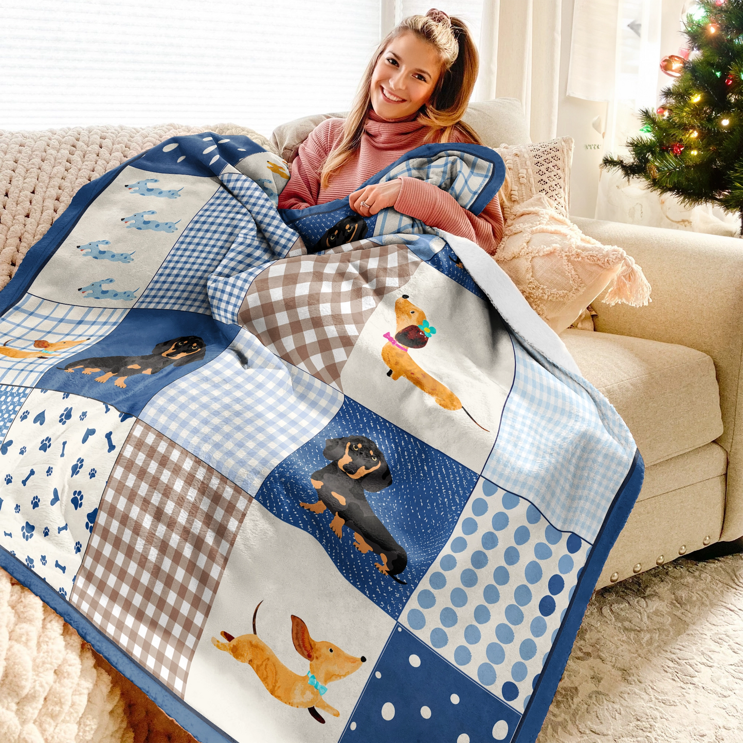 Shineful Fleece Blanket Chic Dachshund Block