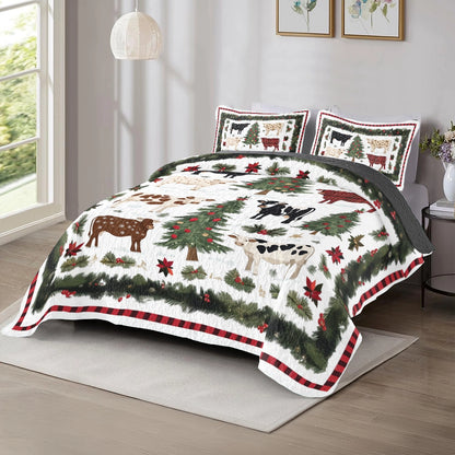 Shineful All Season Quilt 3-Piece Set Farmhouse Christmas Cow