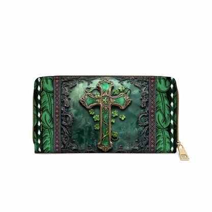 Shineful Leather Clutch Purse With Wristlet Strap Handle Emerald Faith