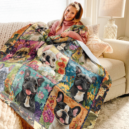 Shineful Fleece Blanket French Bulldog Garden