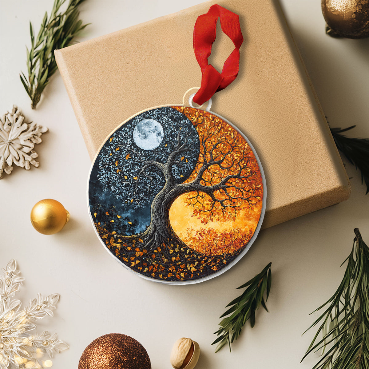 Glänzendes 2D-Acryl-Ornament – ​​Yin-Yang-Baum des Lebens