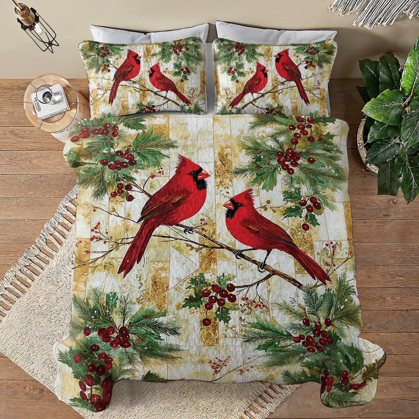 Shineful All Season Quilt 3-Piece Set - Cardinal Evergreen Quilt