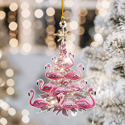 Shineful 2D Acrylic Ornament Pink Flamingo Christmas Tree