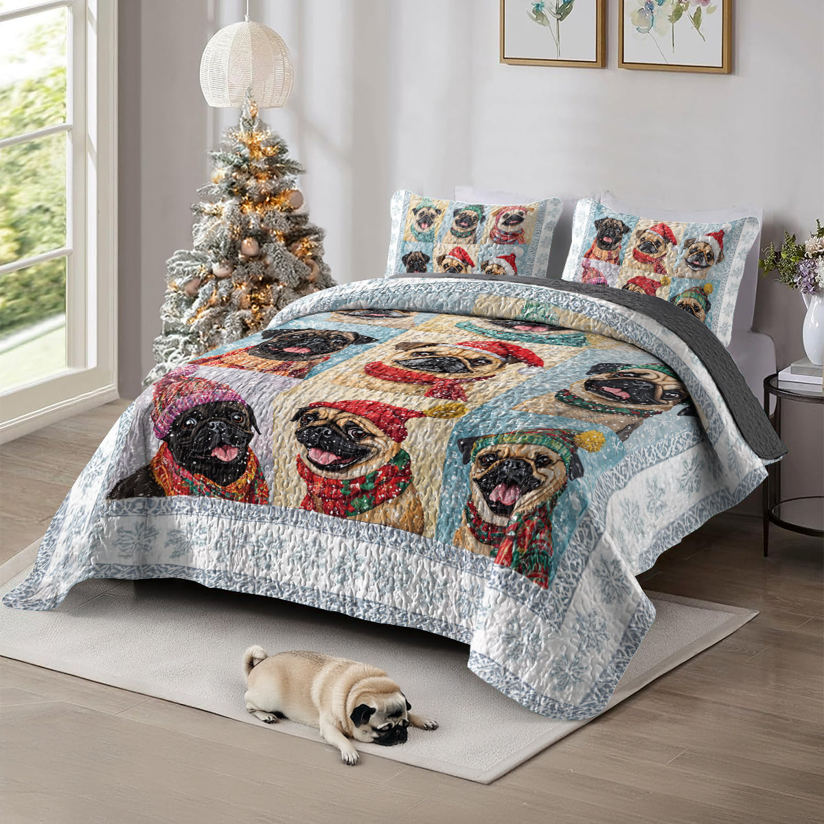 Shineful All Season Quilt 3-Piece Set Cheerful Wintery Puggy