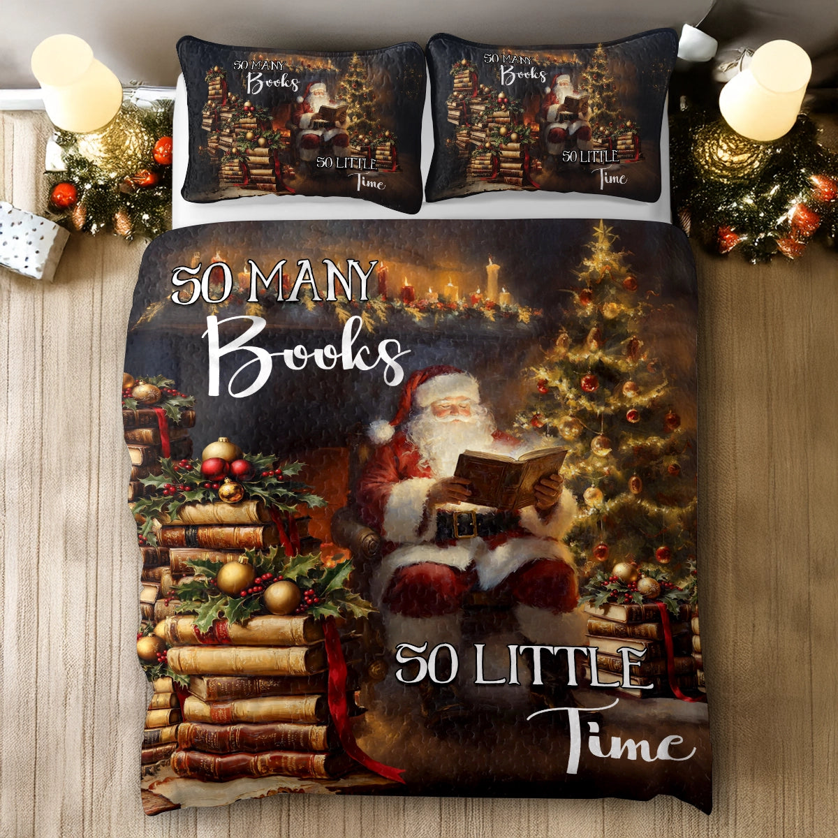 Shineful All Season Quilt 3-Piece Set - Santa's Christmas Reading Corner