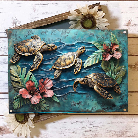 Shineful 2D Metal Sign Tropical Sea Turtle Trio