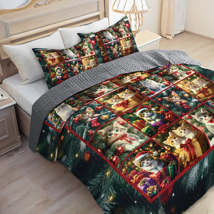 Shineful All Season Quilt 3-Piece Set - Kitten Christmas Cuddles