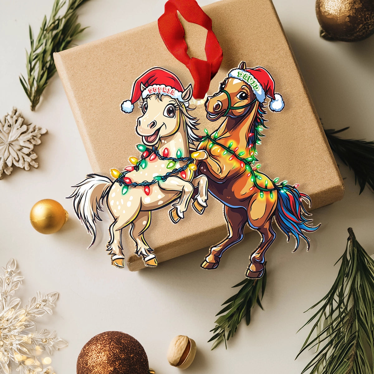 Glänzendes 2D-Acryl-Ornament – ​​personalisiertes Horse-mas Cheer 