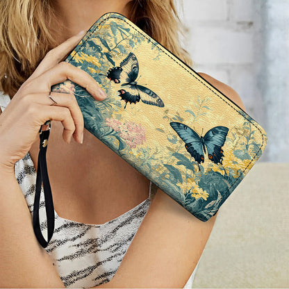 Shineful Leather Clutch Purse With Wristlet Strap Handle Secret Garden Wings