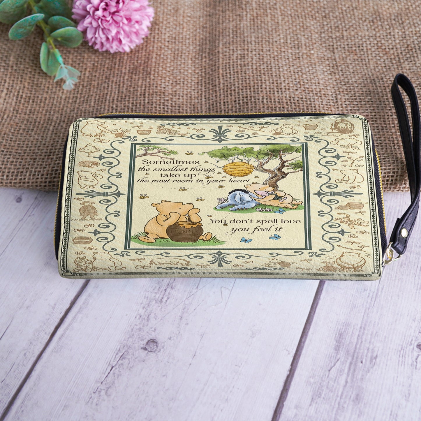 Shineful Leather Clutch Purse With Wristlet Strap Handle Winnie the Pooh Cozy