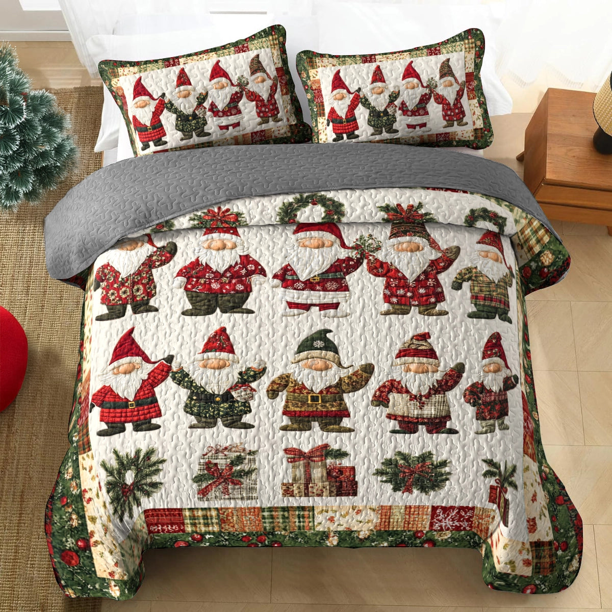 Shineful All Season Quilt 3-Piece Set Jolly Gnomes Christmas