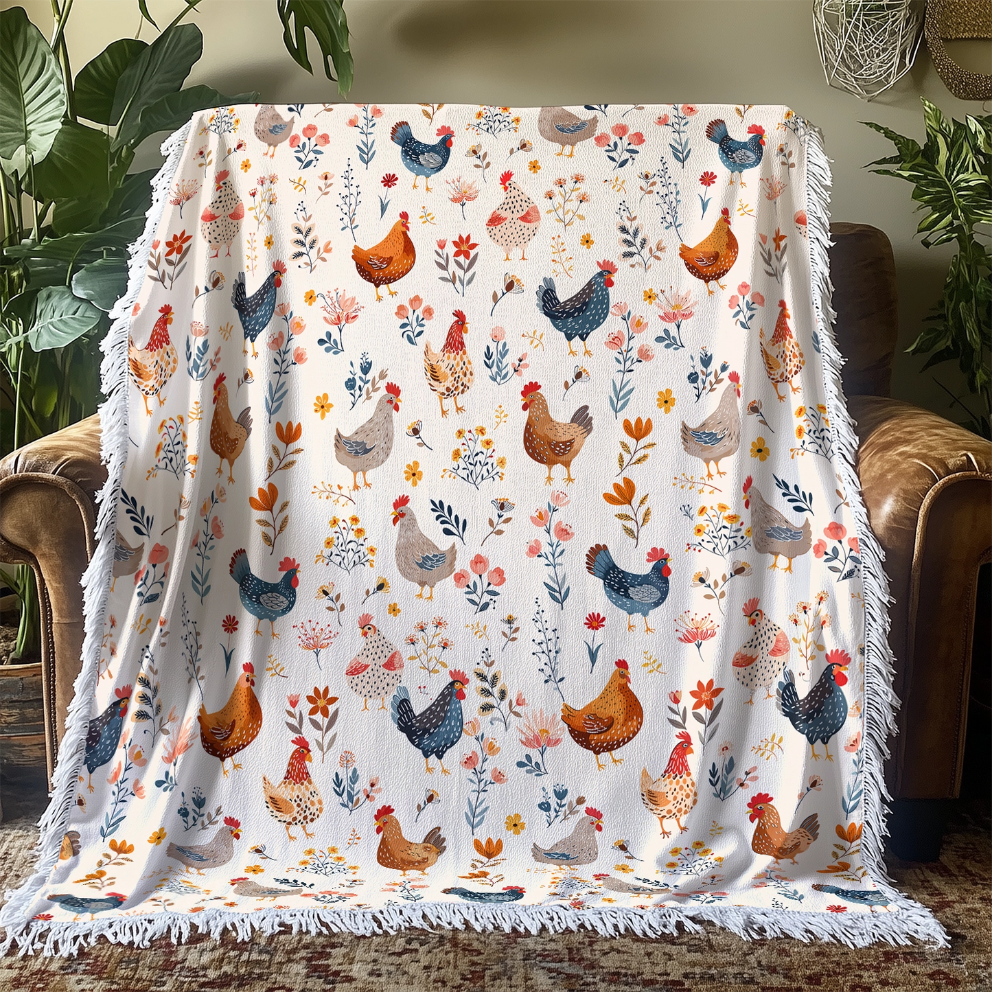 Shineful Woven Tapestry Throw Blanket -  Chicken Flower