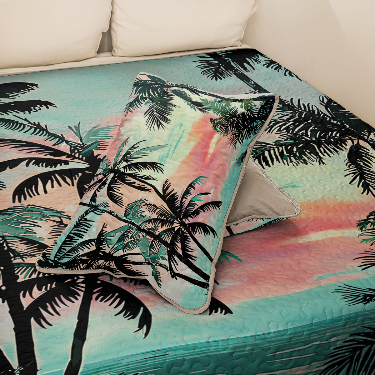 Shineful All Season Quilt 3-Piece Set Tropical Coconut Tree