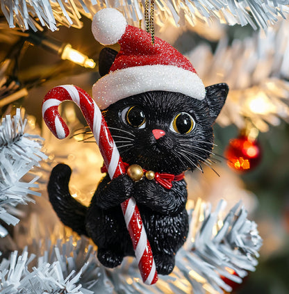 Glänzendes 2D-Acryl-Ornament „Weihnachten, schwarze Katze“