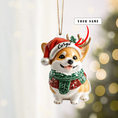 Glänzendes 2D-Ornament aus Acryl – Festliche Corgi-Weihnachtskollektion 