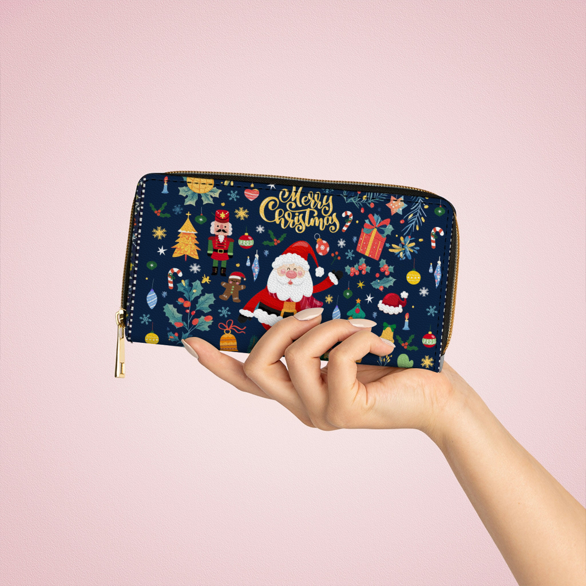 Shineful Leather Clutch Purse With Wristlet Strap Handle Christmas Festive Cheer