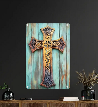 Shineful 2D Metal Sign Vintage Wooden Cross