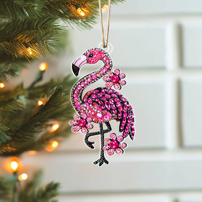 Shineful 2D Acrylic Ornament Twinkling Floral Flamingo