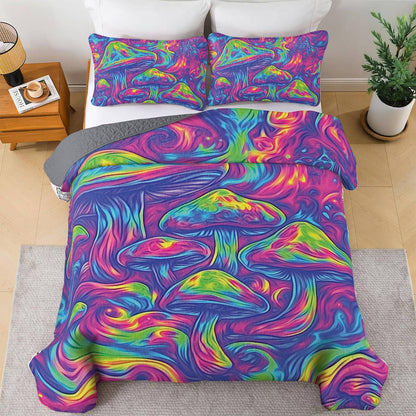 Shineful All Season Quilt 3-Piece Set - Dreamscape Psychedelic Mushroom