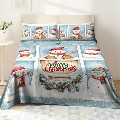 Shineful 4-Piece Bed Sheet Set Merry Snowman