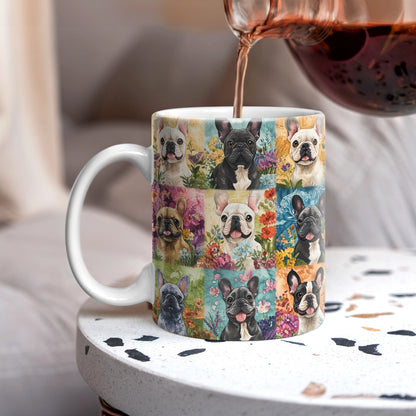 Tasse en céramique brillante Bouledogue français Jardin