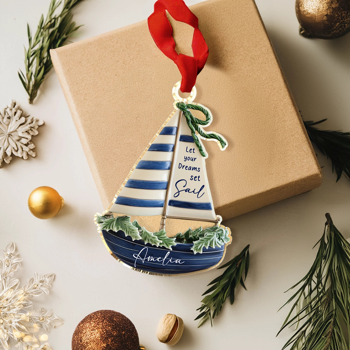 Shineful 2D Acrylic Ornament - Personalized Dreamy Sailboat