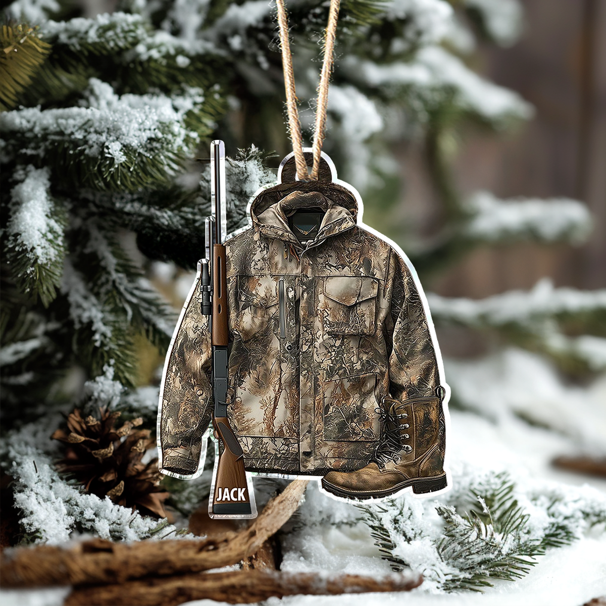 Ornement de Noël personnalisé en acrylique 2D Shineful motif camouflage chasseur