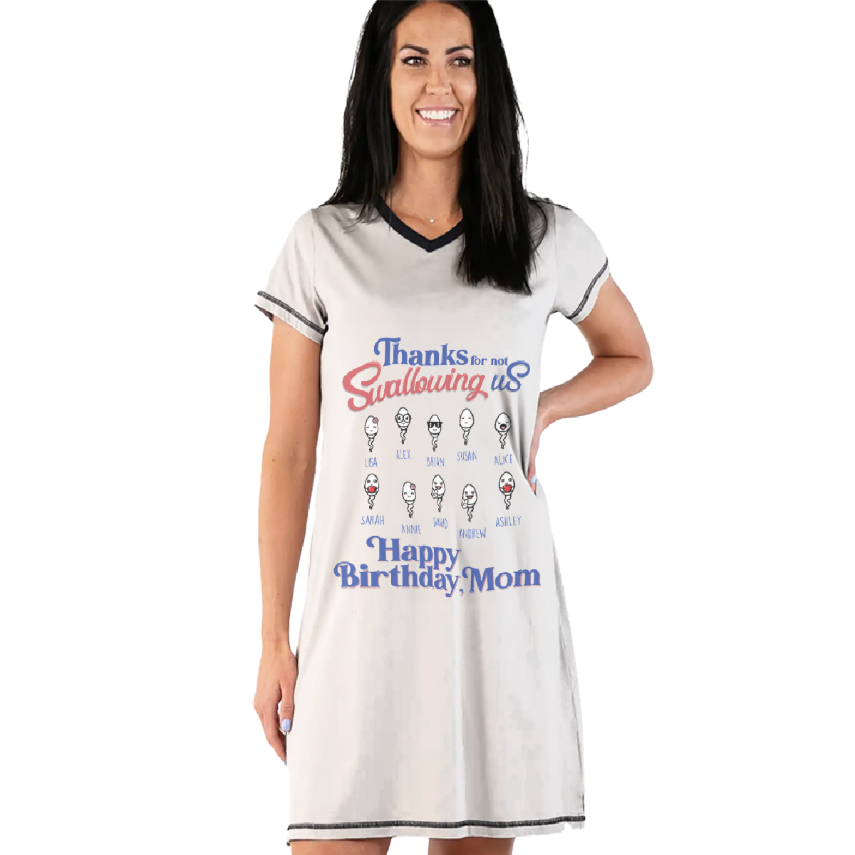 Mom Pajabears® Personalized Women V-Neck Nightshirt Thanks For Not Swallowing Us Lv01 V-Neck