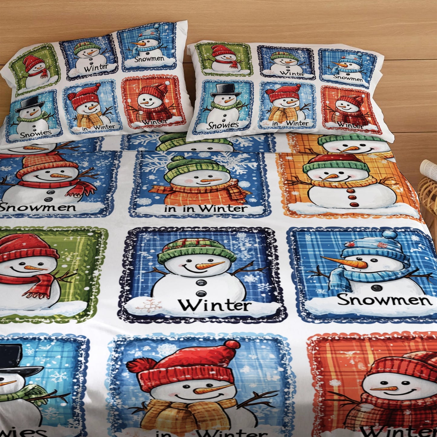 Shineful 4-Piece Bed Sheet Set Christmas Winter Wonderland Snowman