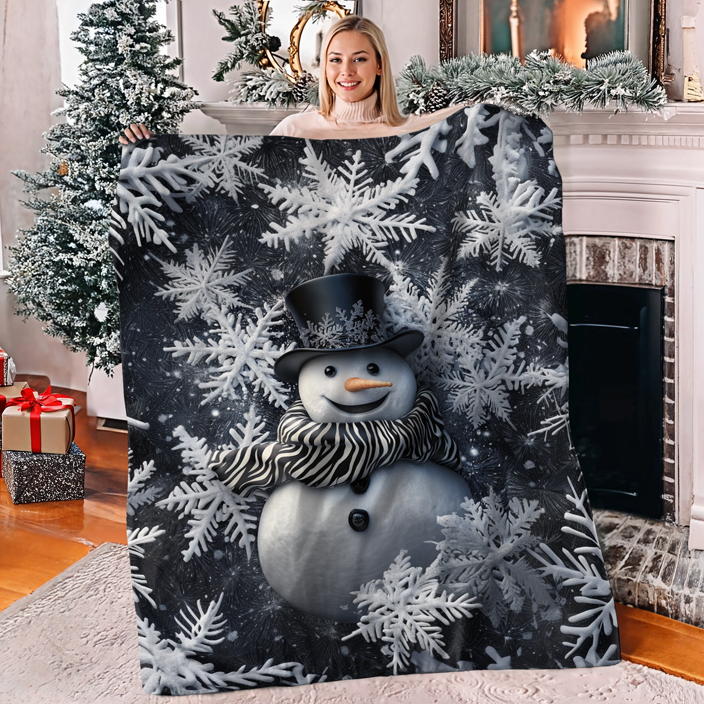 Shineful Fleece Blanket  Frosty Elegance Snowman