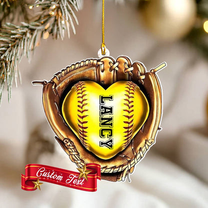 Glänzendes 2D Acryl Ornament Personalisiertes Softball Herz 